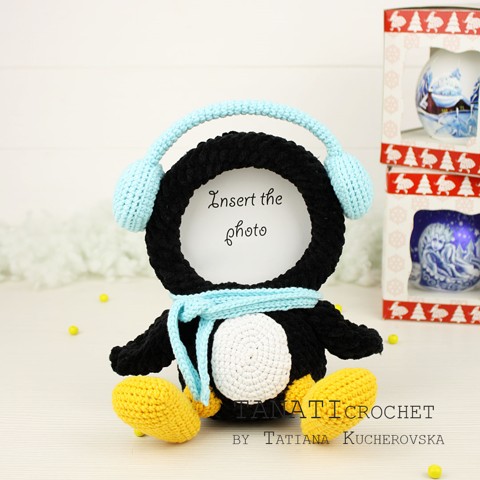 Plush Сrochet picture frame Penguin