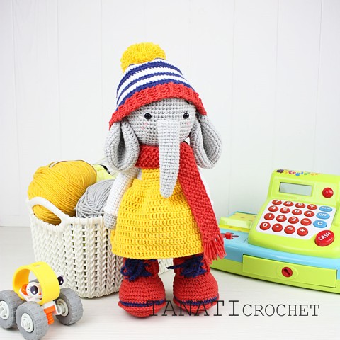 Crochet elephant in clothes