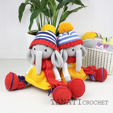 Crochet elephant in clothes