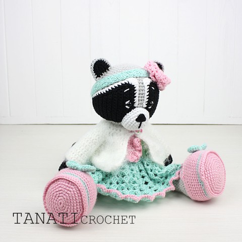 Crochet raccoon in clothes