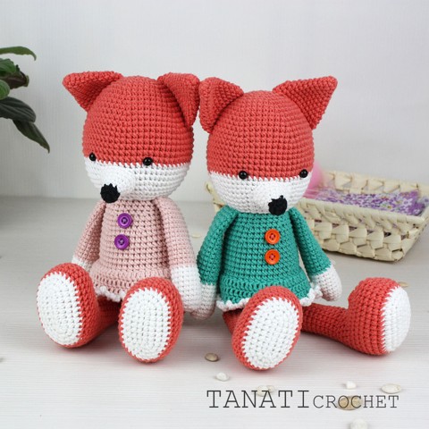 Crochet toy fox in a dress