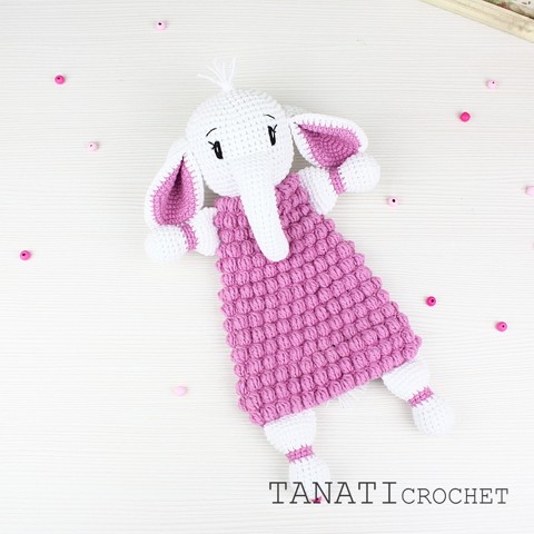 Set of crochet comforter and rattle elephant