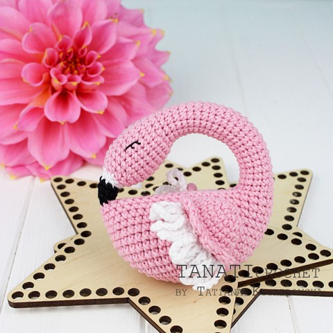 Crochet rattle flamingo