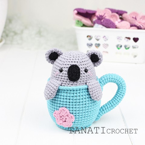 Crochet rattle koala in a cup
